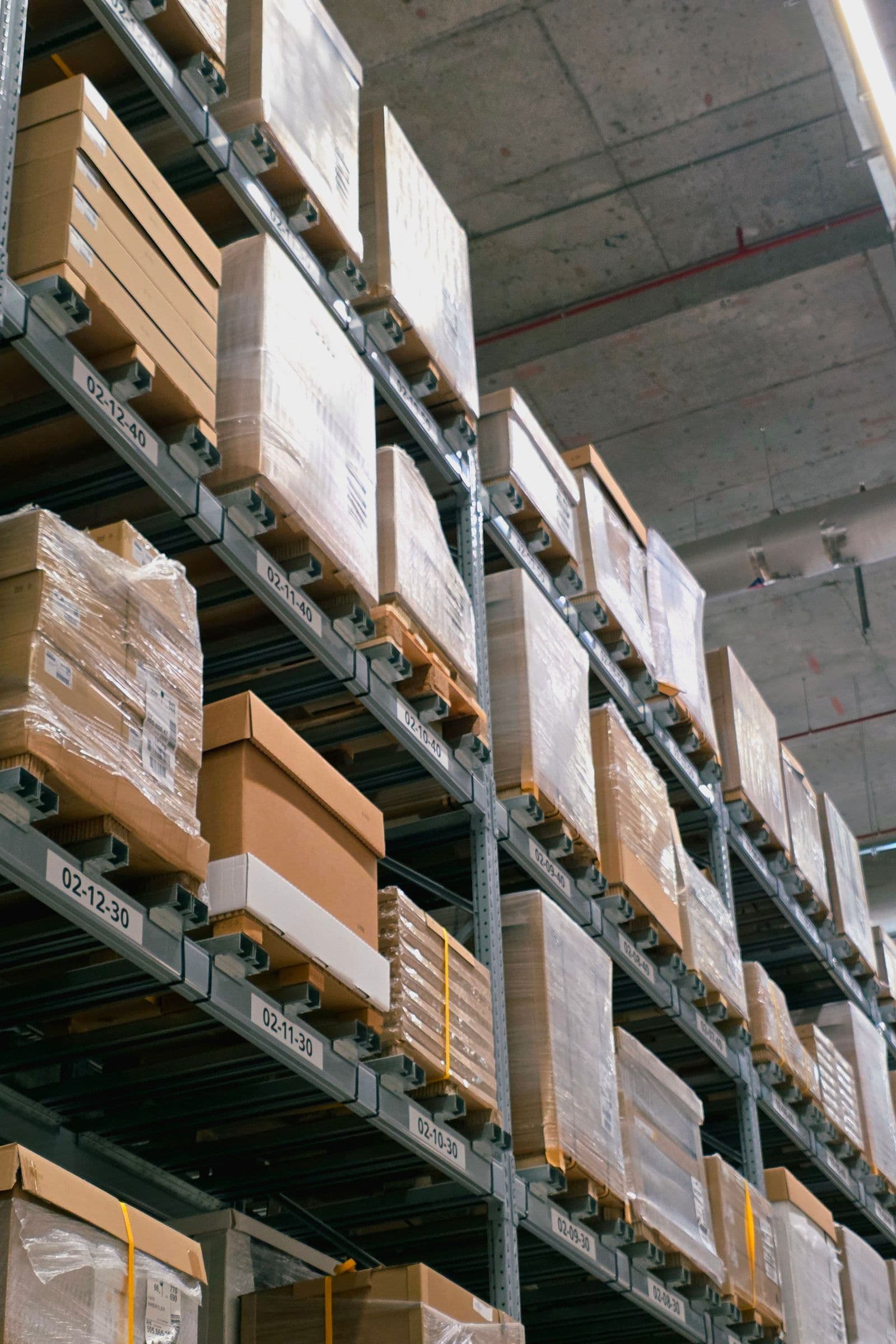 Racked stock in a distribution warehouse
